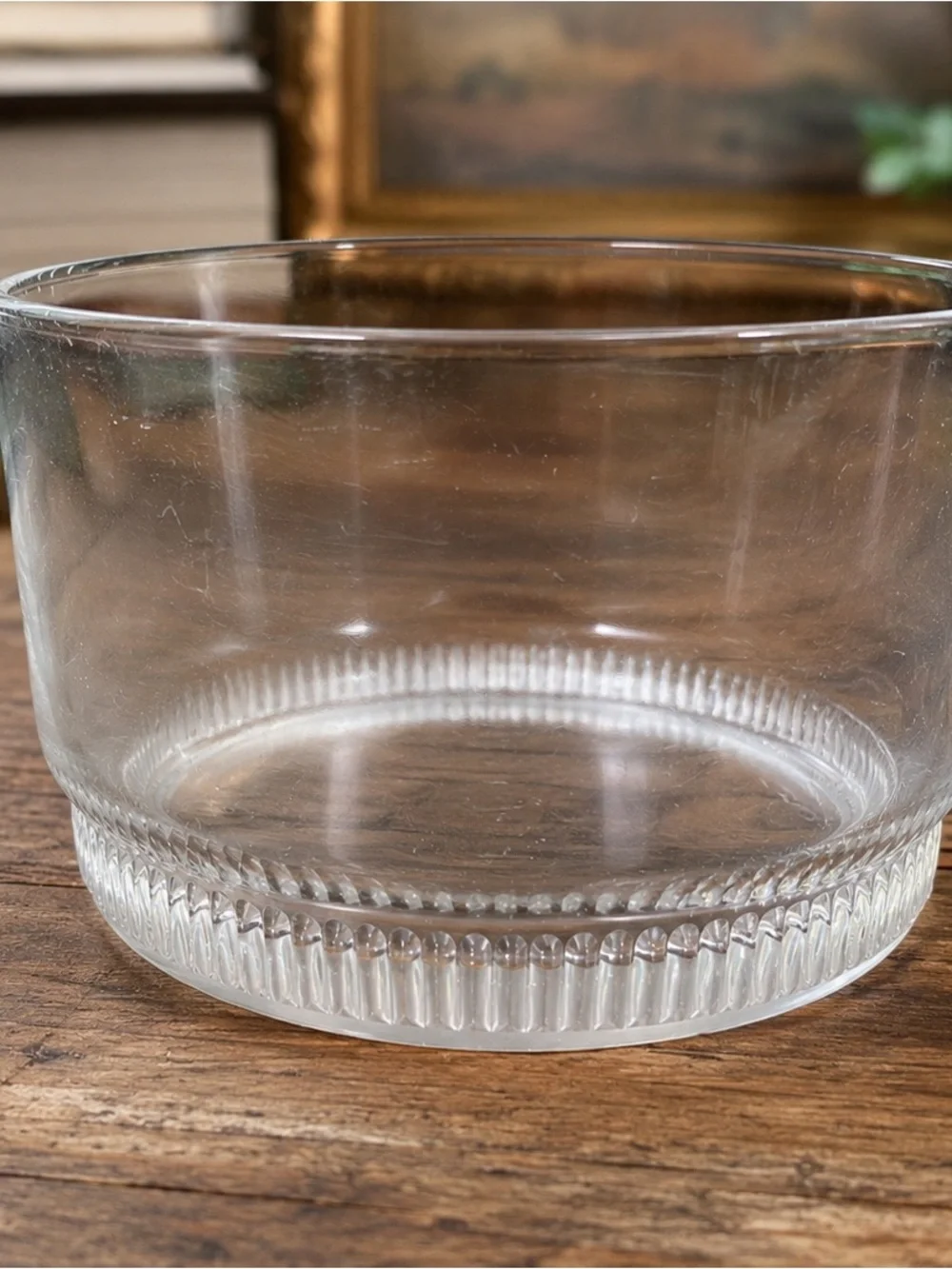 Vintage Clear Glass Ice Bucket Wine Cooler Ribbed Base Barware Bowl